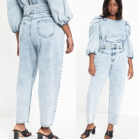 Eloquii Plus Size Super High Rise Blue Jeans Medium Blue Acid Wash - Picture 2 of 12